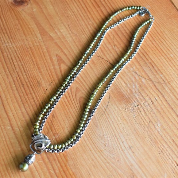 Boho Sage Pearl Necklace 2 Strand Sterling Silver - Picture 5 of 8